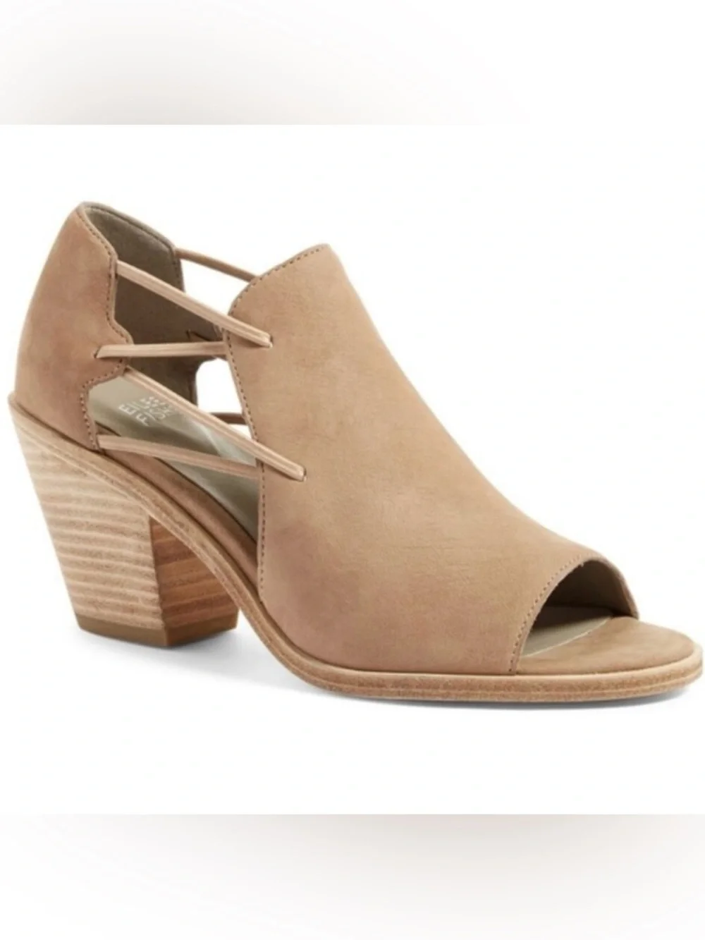 EILEEN FISHER Nikki Sandal Honey Suede Peep-Toe Block Heel Booties Size 8 NEW - Picture 2 of 12